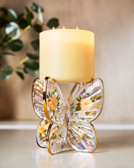 Glass Butterfly Pedestal 3-Wick Candle Holder