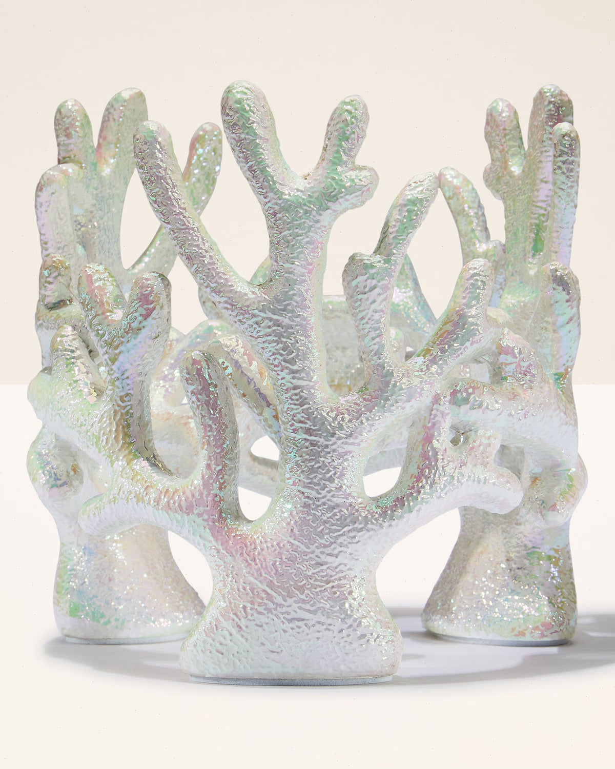 Iridescent Coral Pedestal 3-Wick Candle Holder