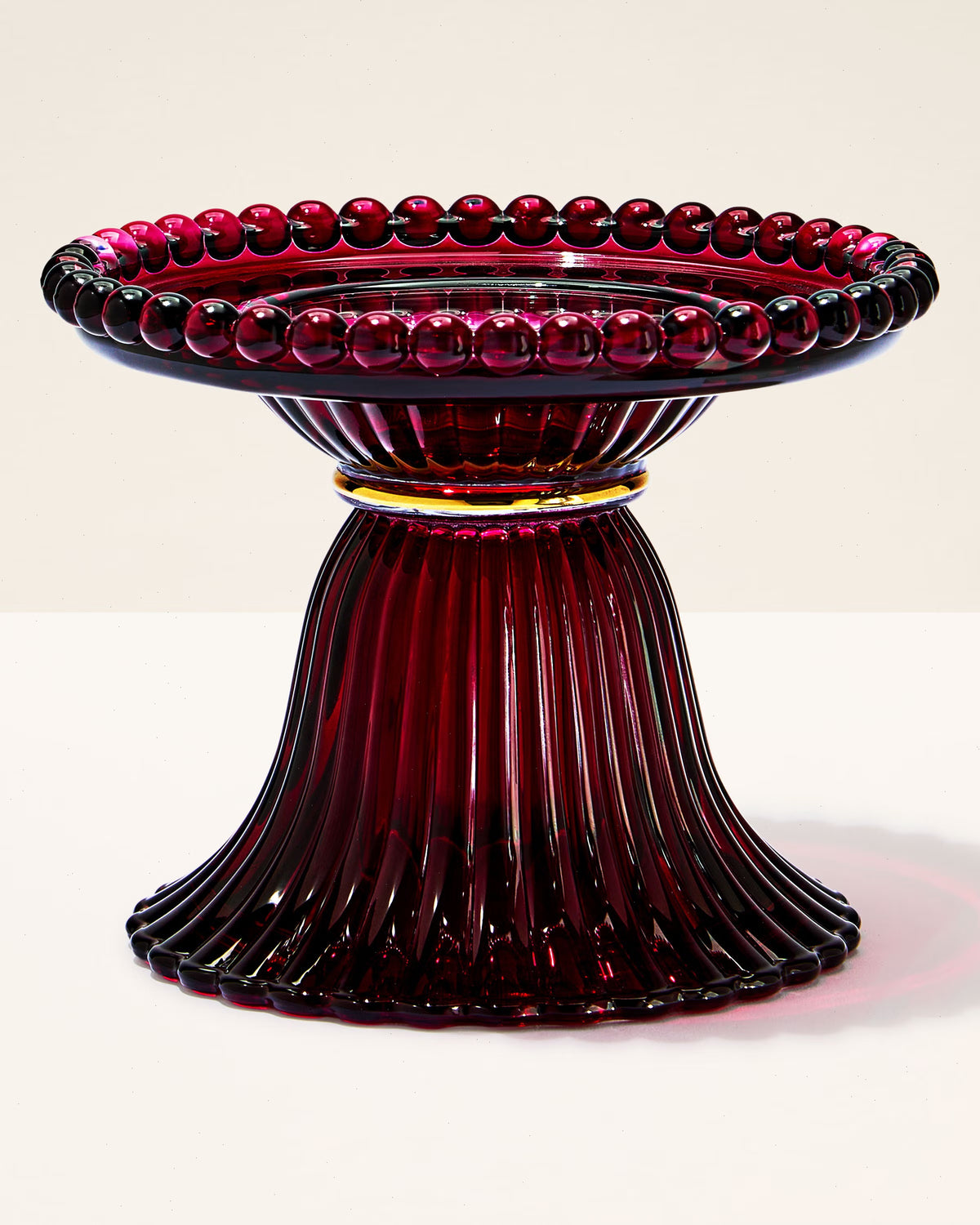 Maroon Glass Pedestal 3-Wick Candle Holder
