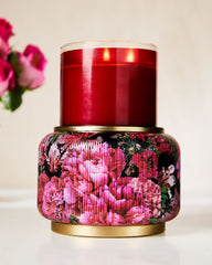 Floral Ribbed Glass Pedestal 3-Wick Candle Holder